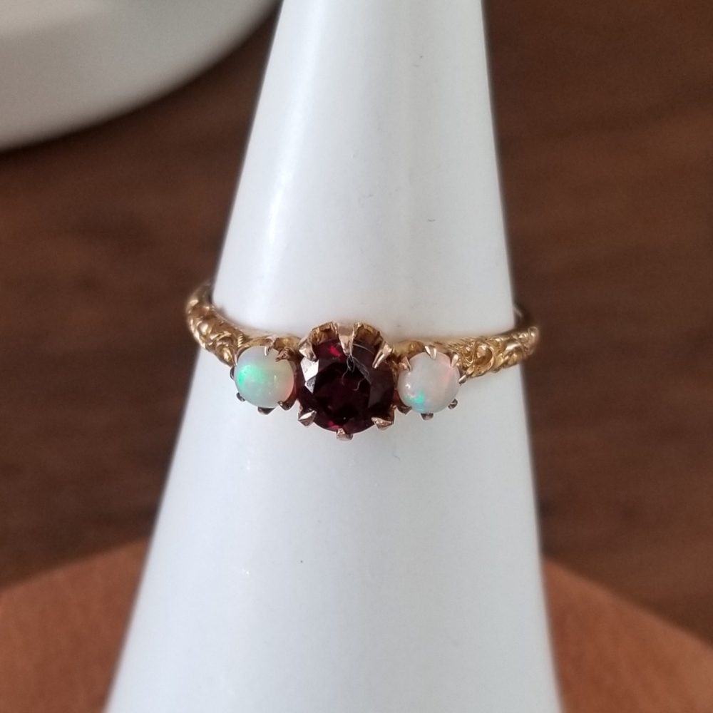 10K Gold Opal & Garnet Ring